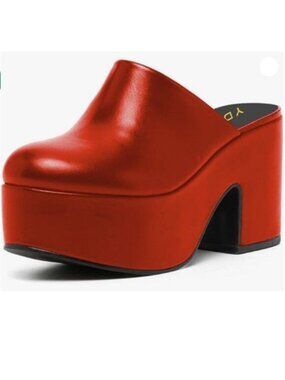 YDN Women Casual Block Heel Mules Cozy Platform Chunky Sandals Closed Toe Red